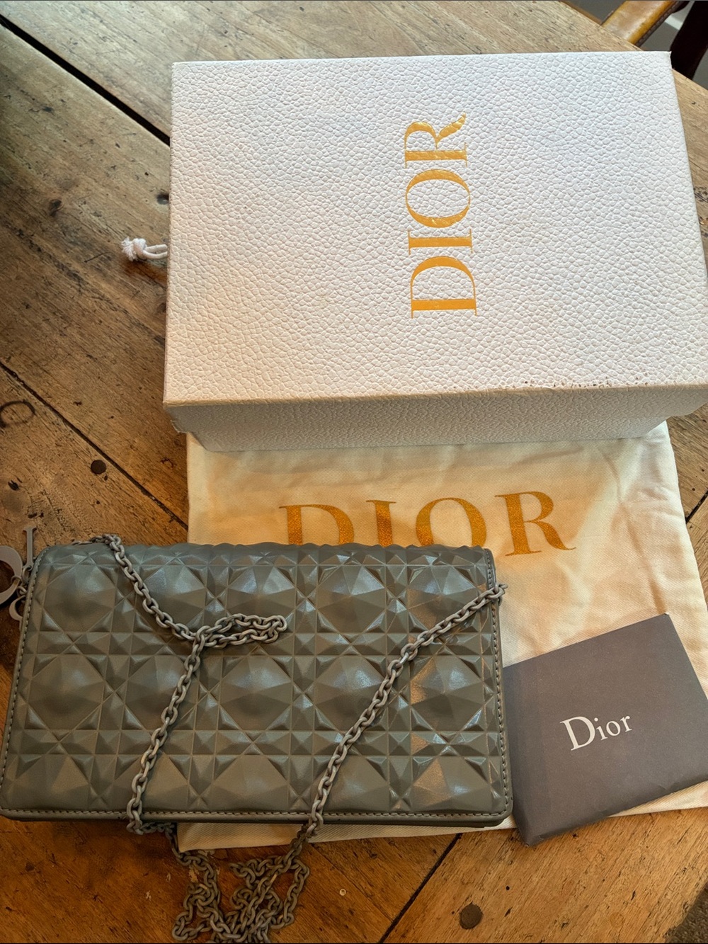 Dior Ultra Matte Grey Quilted Cannage Crossbody Bag with Chain Strap and charm